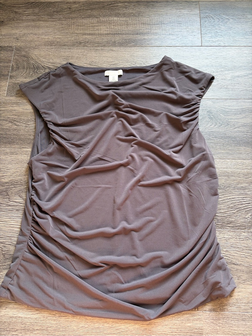 H&M Taupe Ruched Cap-Sleeve Blouse
